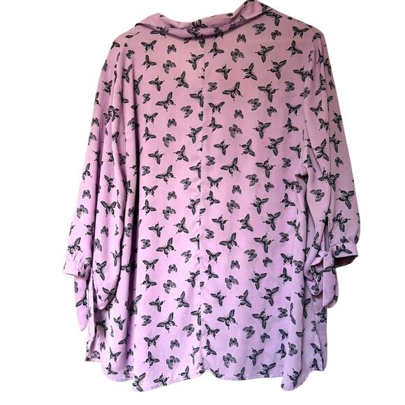 CATHERINES Womens 1X Lavender Purple Butterfly Button Up Collar Blouse Top Shirt - Picture 3 of 9